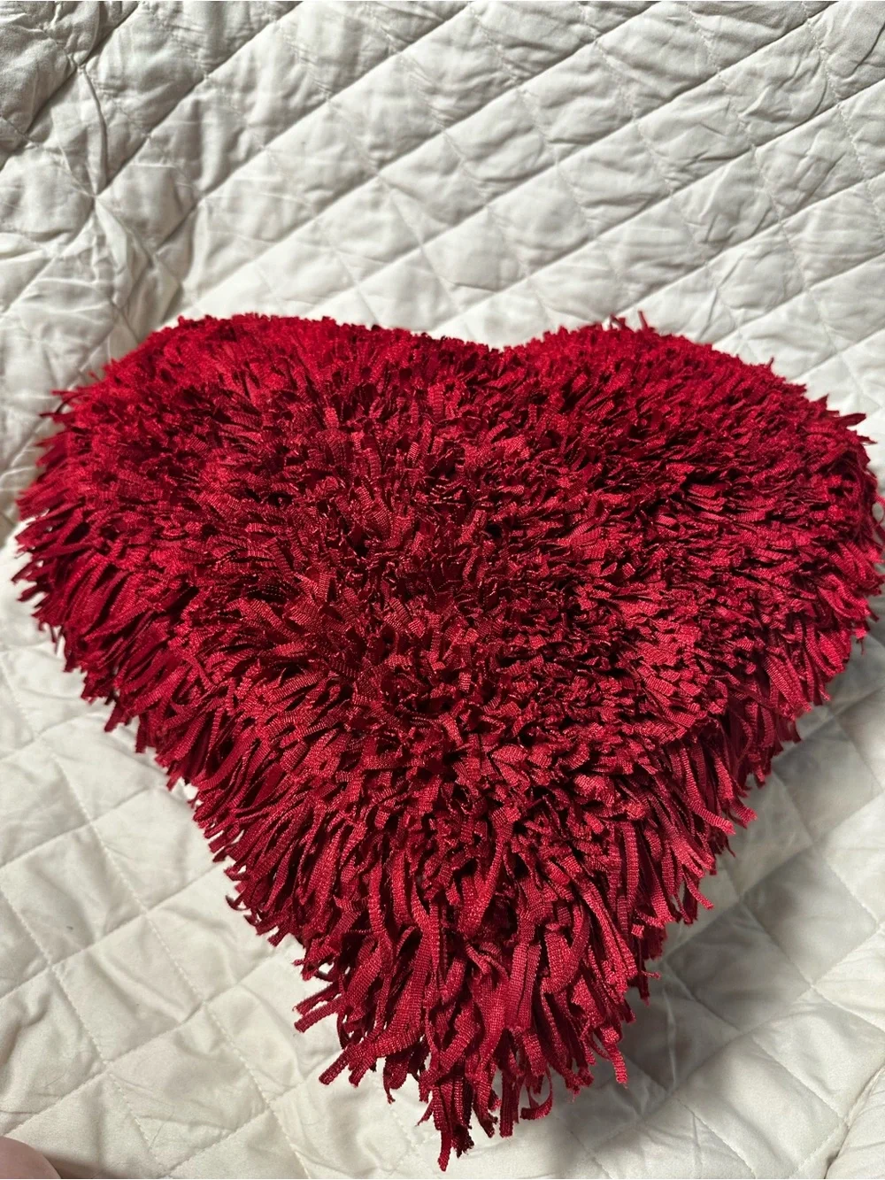 Plush Red Heart Shag Accent Pillow - Decorative Throw Cushion
